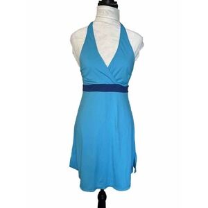 UV SKINZ women‎ Halter Swim Dress Coverup Blue Sz S 120411 V-Neck UV Protectant